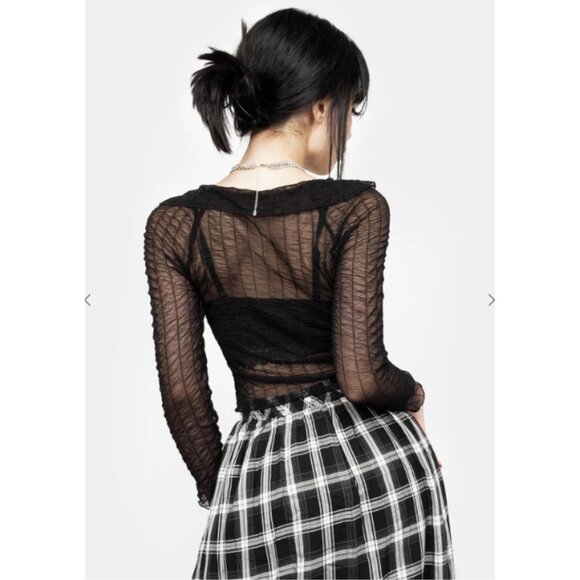 DISTURBIA Whisper gathered black mesh top - Picture 4 of 8